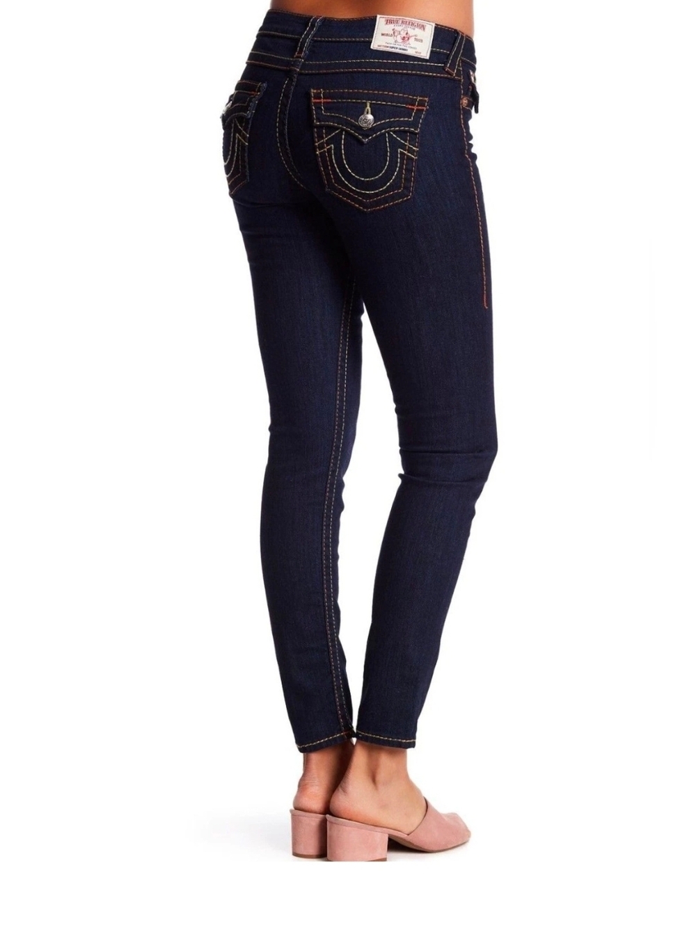 True Religion Super Skinny Flap Pocket Big T Jeans In Body Rinse Dark Wash 29
